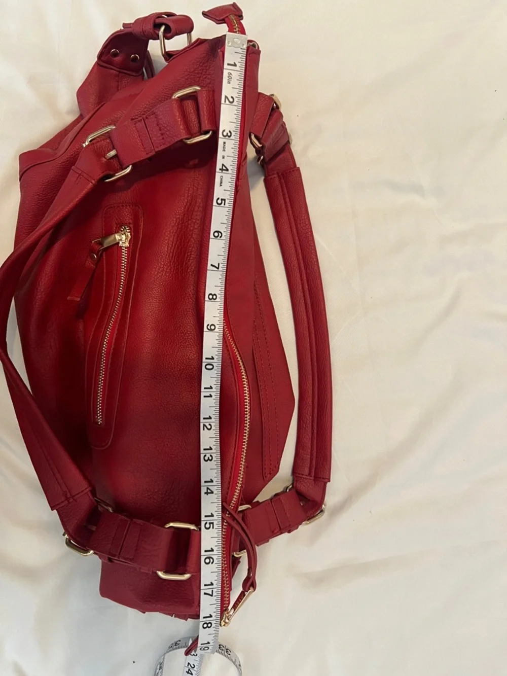 NWOT Red Faux Leather Tote Handbag lots of pockets great for travel